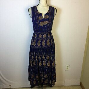 Lapogee Midi A-line Dress Size M Womans Navy Blue Boho Sleeveless Elastic Waist